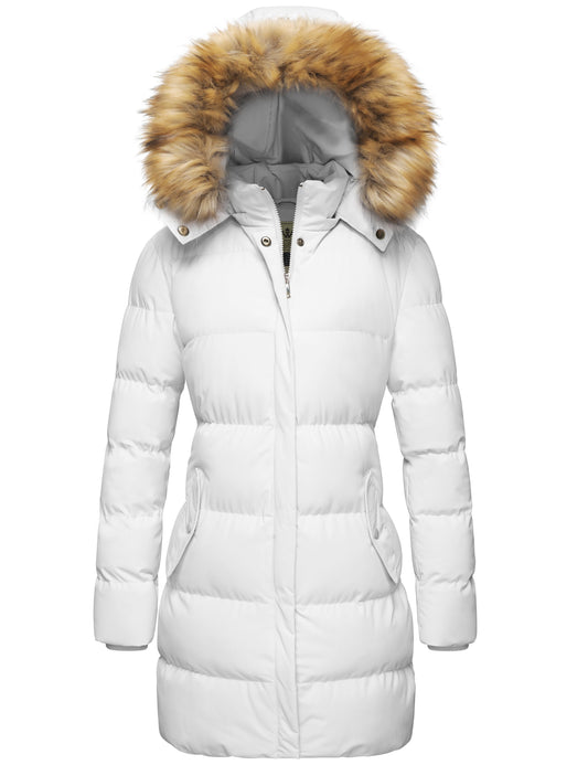 Women'S Puffer Jacket Hooded Winter Jacket Warm Winter Paka Coat White S